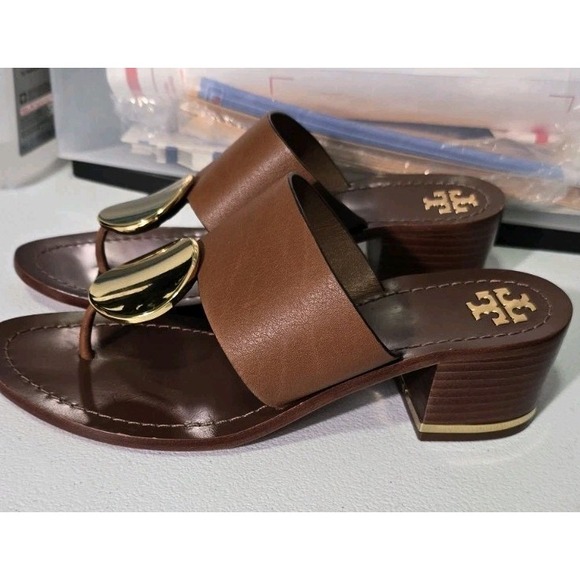 TORY BURCH sz 6.5 Patos Disc LeatherThong Mules in Mou. - Picture 3 of 10